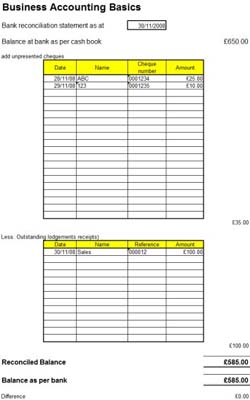 Free Excel Bookkeeping Templates for Small Business Bank reconciliation template