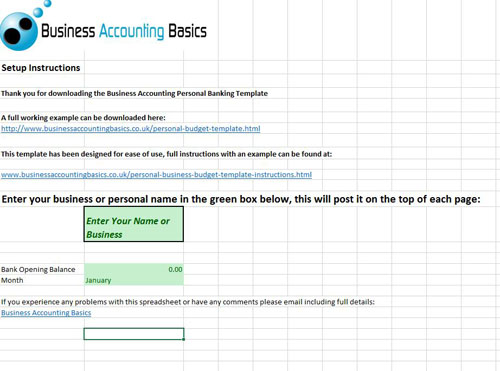 Free Business Budget Template for Excel budget setup instructions