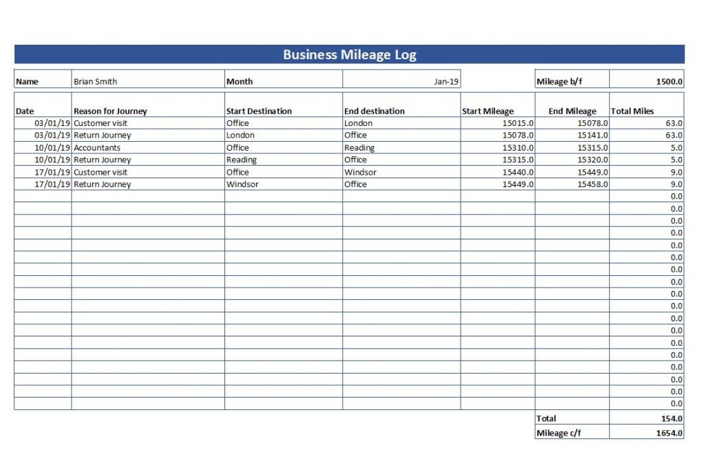 Simple Mileage Log Template Simple Mileage Log Example