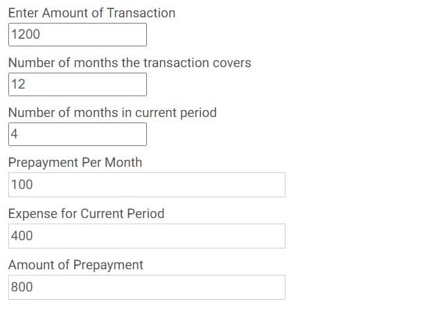 Prepayments in Accounting Prepayments Calculator Example