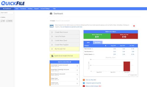 Quickfile free accounting software dashboard
