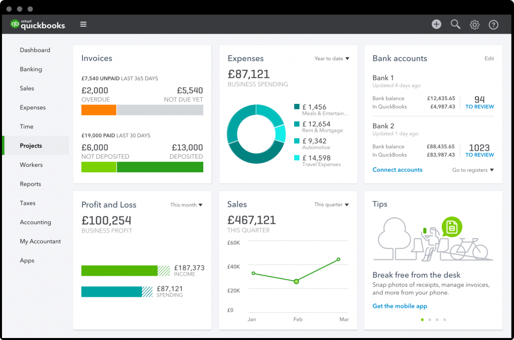 The Best Self-Employed Accounting Software for 2025 Quickbooks review dashboard