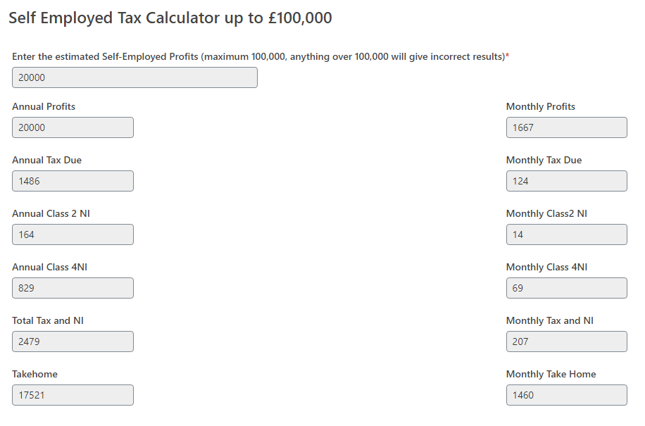 UK Self-Employed Tax Calculator UK Self employed tax calculator