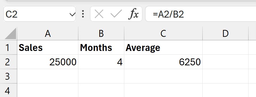 Basic Excel Formulas Every Small Business Should Master Excel simple division example