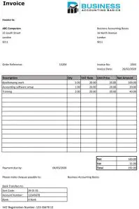 Sales Invoice Template UK VAT example
