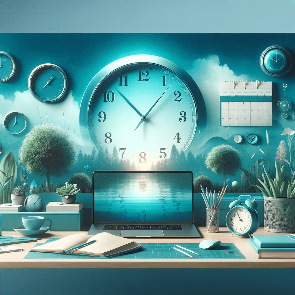 2023-11-27 09.21.03 - A tranquil and professional looking blog header image reflecting time management and productivity. The image should have a turquoise and blue color sc